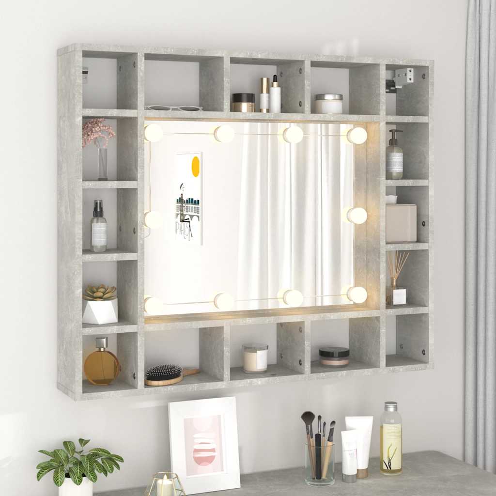 Badrumsspegel Spegelskåp LED Betonggrå 91x15x76,5 cm