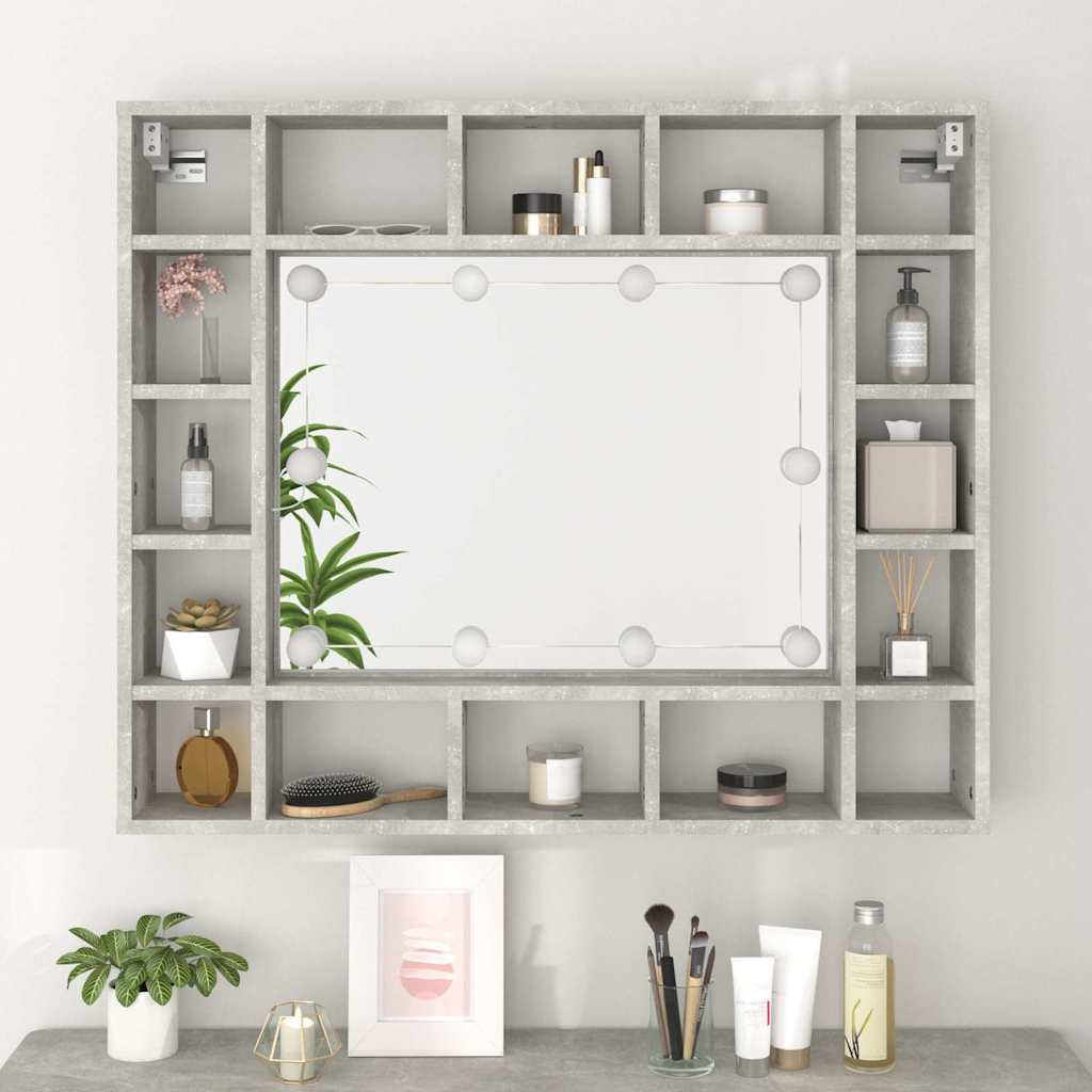 Badrumsspegel Spegelskåp LED Betonggrå 91x15x76,5 cm