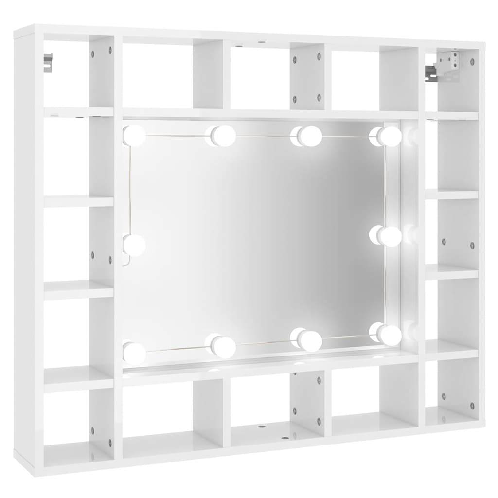 Badrumsspegel Spegelskåp LED Högglans Vit 91x15x76,5 cm