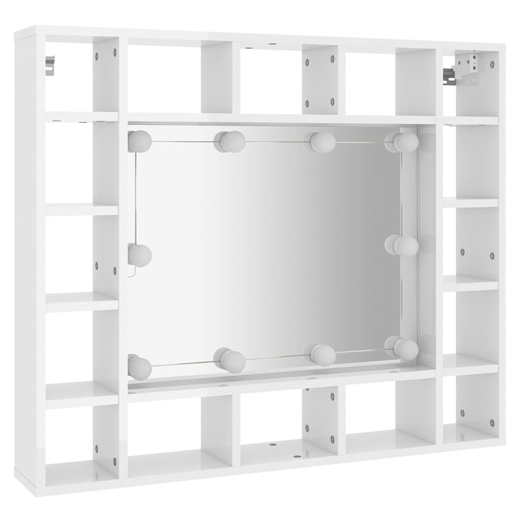 Badrumsspegel Spegelskåp LED Högglans Vit 91x15x76,5 cm