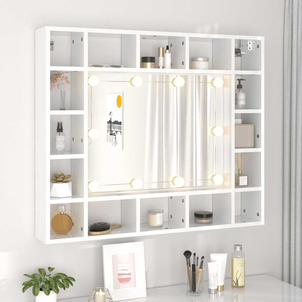 Badrumsspegel Spegelskåp LED Högglans Vit 91x15x76,5 cm