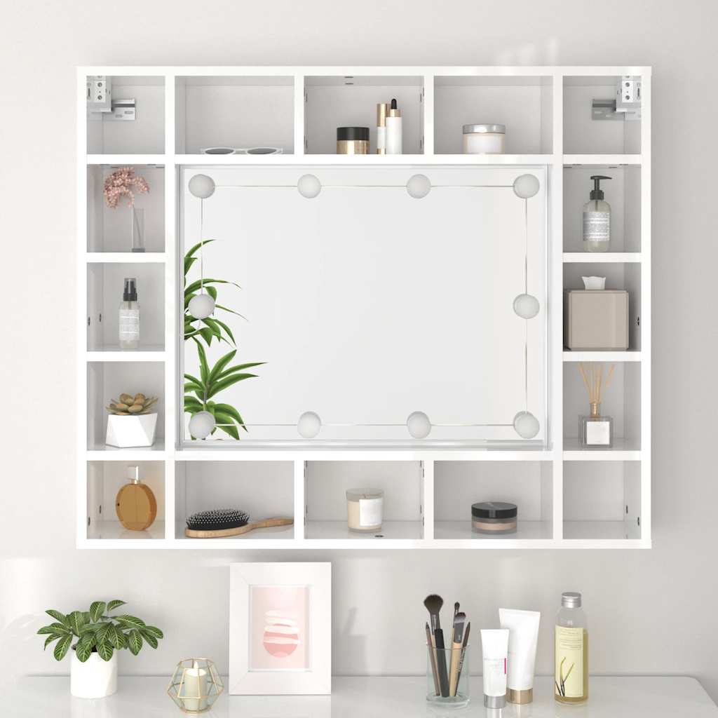 Badrumsspegel Spegelskåp LED Högglans Vit 91x15x76,5 cm