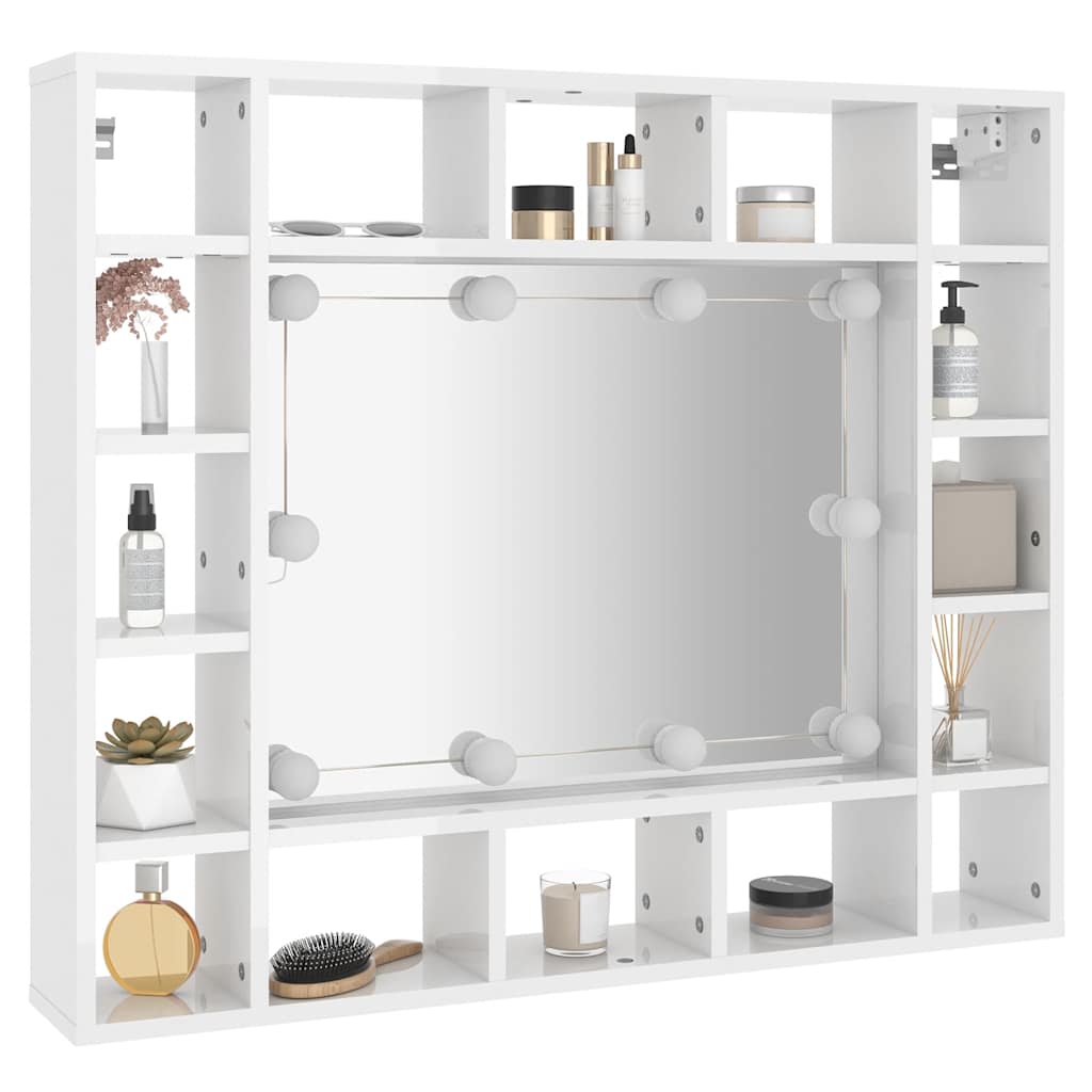 Badrumsspegel Spegelskåp LED Högglans Vit 91x15x76,5 cm