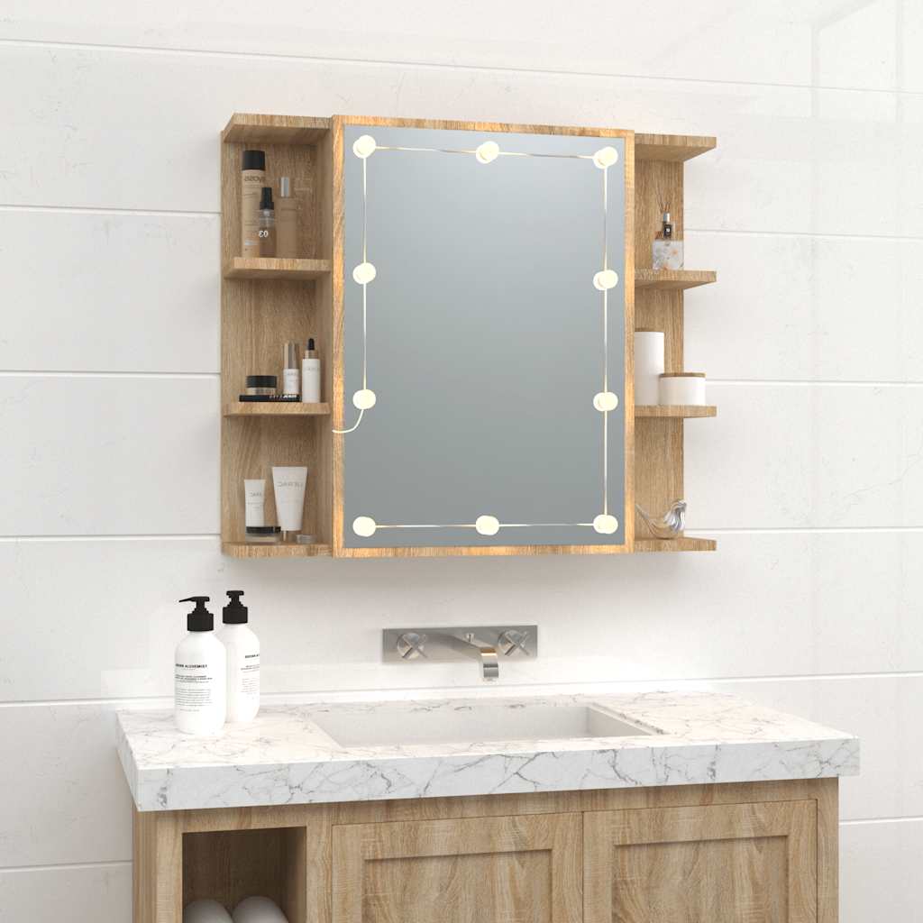 Badrumsspegel Spegelskåp LED Sonoma Ek 70x16,5x60 cm
