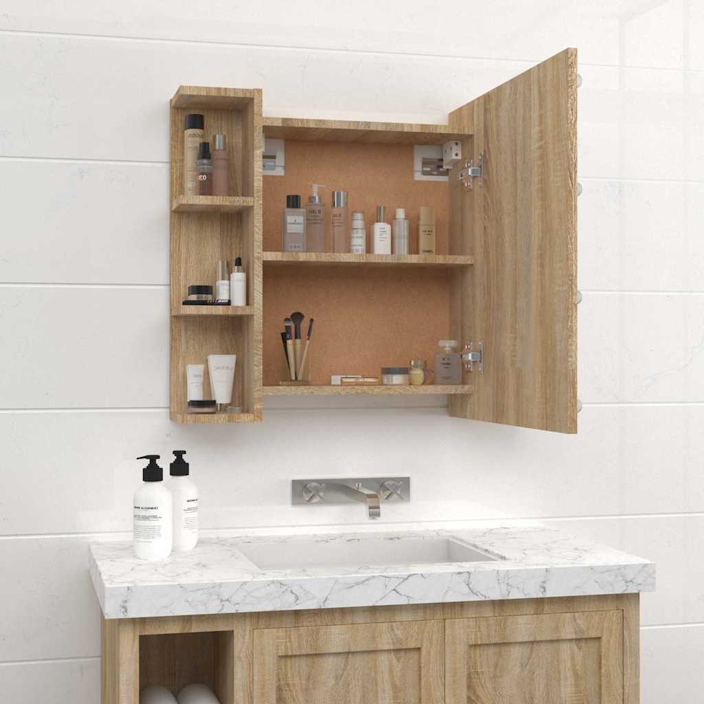 Badrumsspegel Spegelskåp LED Sonoma Ek 70x16,5x60 cm