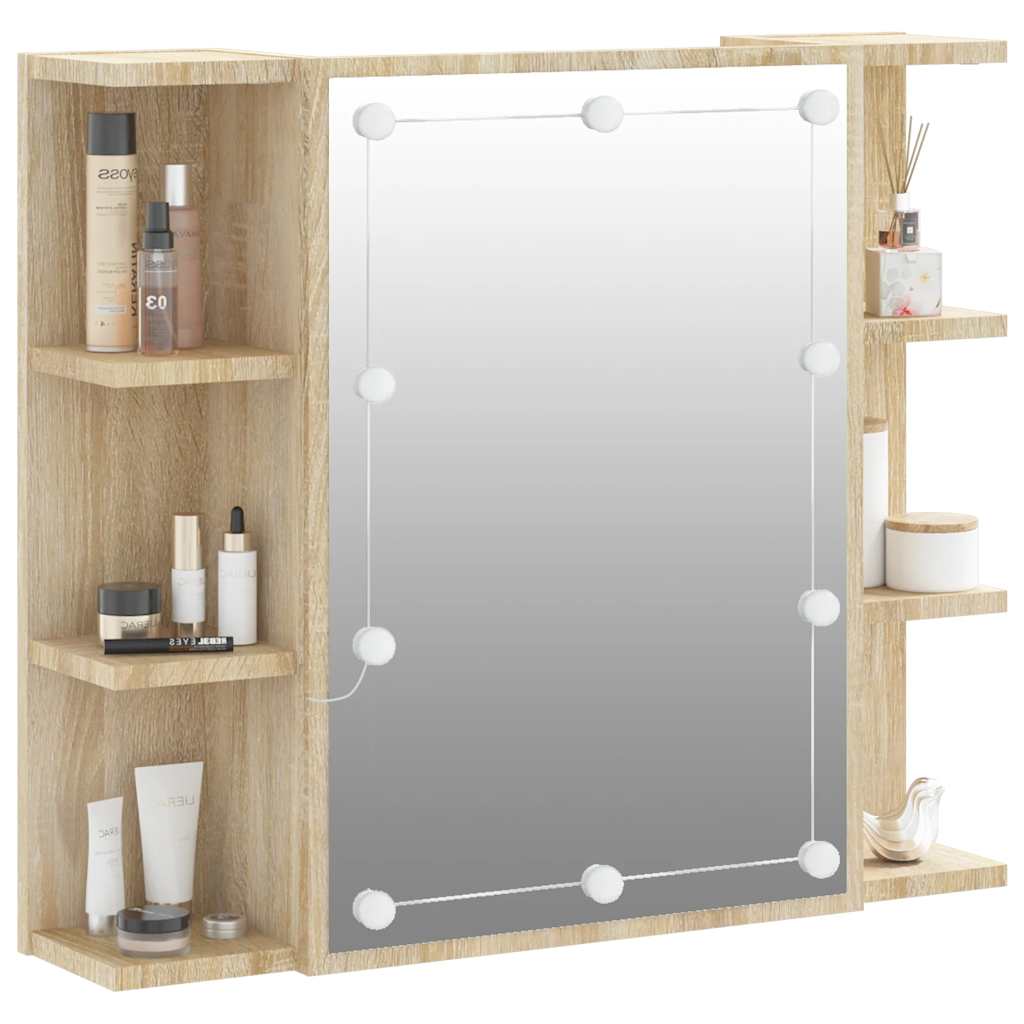 Badrumsspegel Spegelskåp LED Sonoma Ek 70x16,5x60 cm