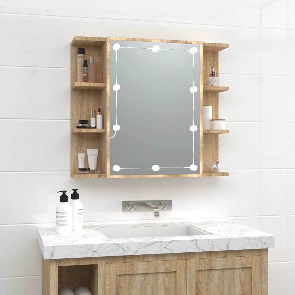 Badrumsspegel Spegelskåp LED Sonoma Ek 70x16,5x60 cm