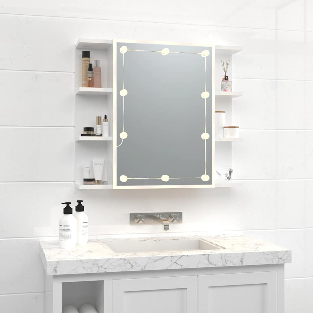 Badrumsspegel Spegelskåp LED Högglans Vit 70x16,5x60 cm
