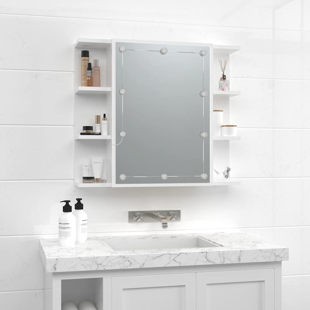Badrumsspegel Spegelskåp LED Högglans Vit 70x16,5x60 cm
