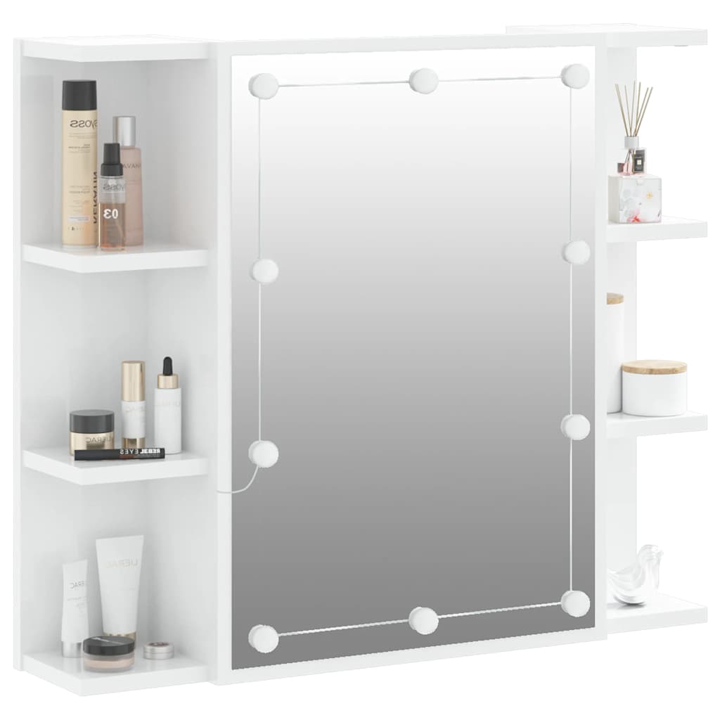 Badrumsspegel Spegelskåp LED Högglans Vit 70x16,5x60 cm