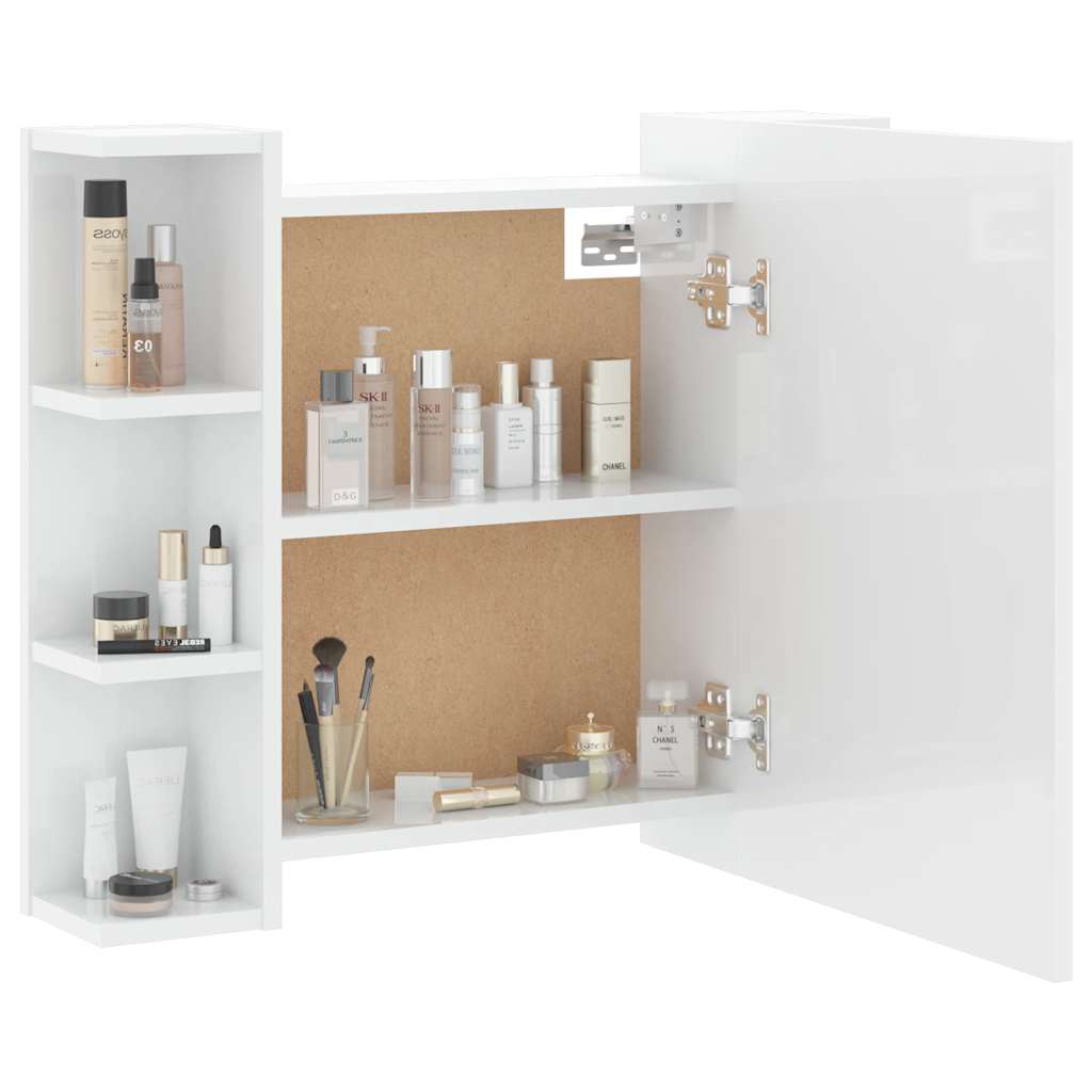 Badrumsspegel Spegelskåp LED Högglans Vit 70x16,5x60 cm