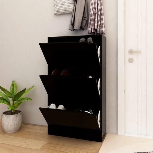 Skoställ Svart Skoskåp med 3 dörrar 59x24x105 cm