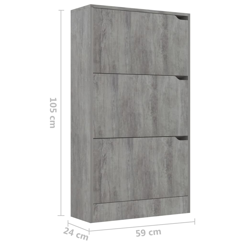 Skoställ Betonggrå Skoskåp med 3 dörrar 59x24x105 cm