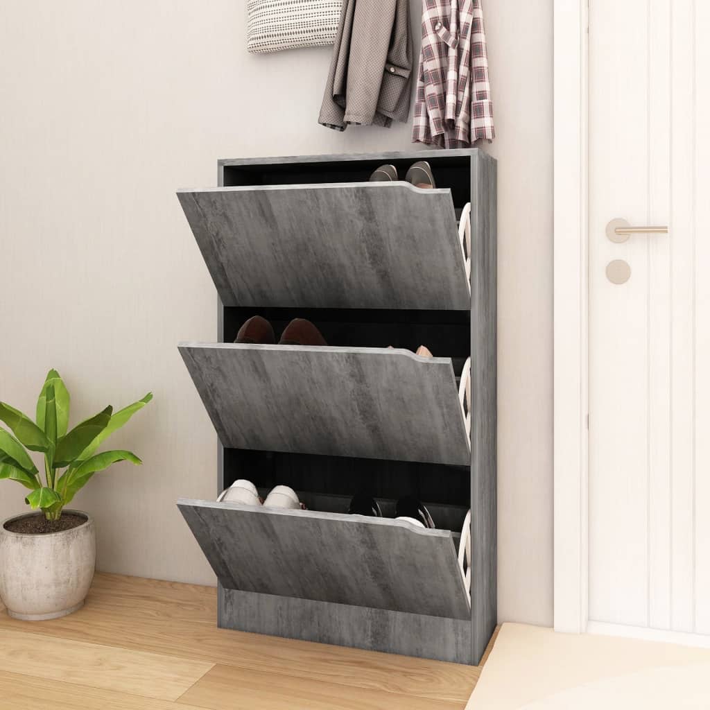 Skoställ Betonggrå Skoskåp med 3 dörrar 59x24x105 cm