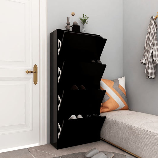 Skoställ Svart Skoskåp med 4 dörrar 59x24x136 cm