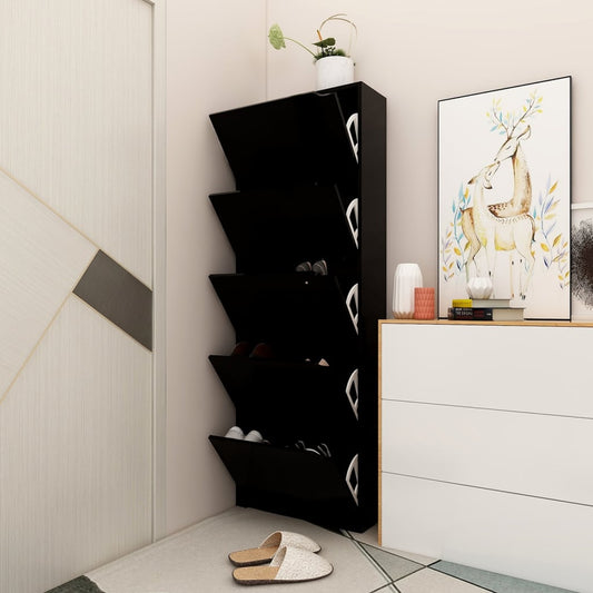Skoställ Svart Skoskåp med 5 dörrar 59x24x167 cm