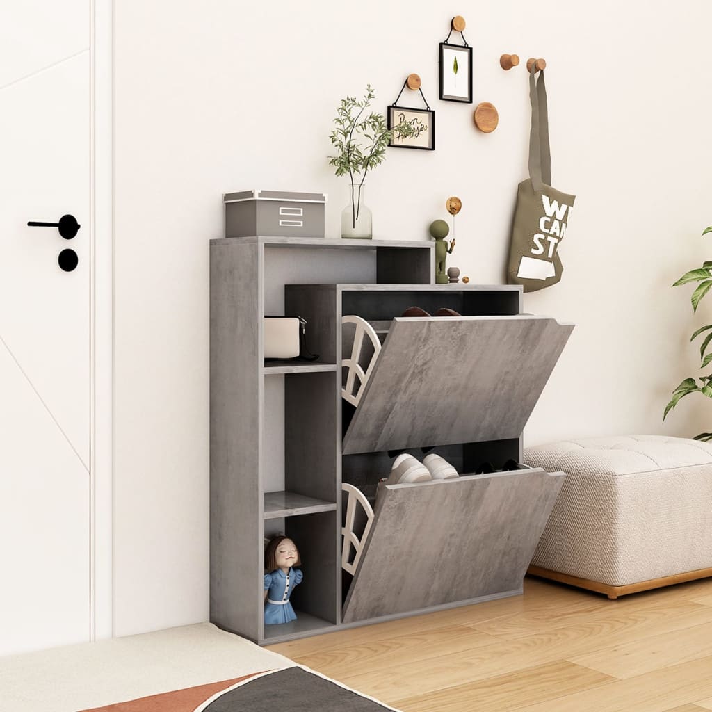 Skoställ Betonggrå Skoskåp 79,5x24x90,5 cm