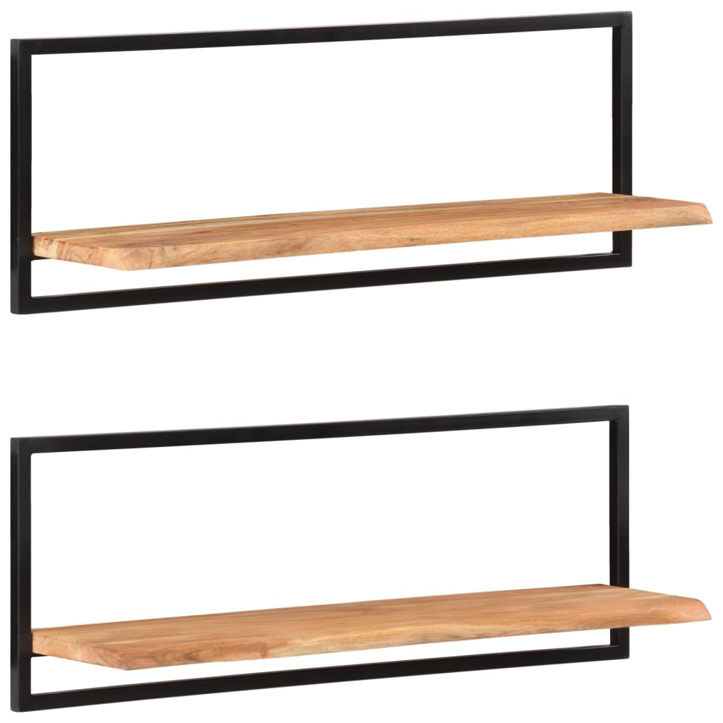 Vägghylla Trä 2 st 100x24x35 cm massivt akaciaträ och stål