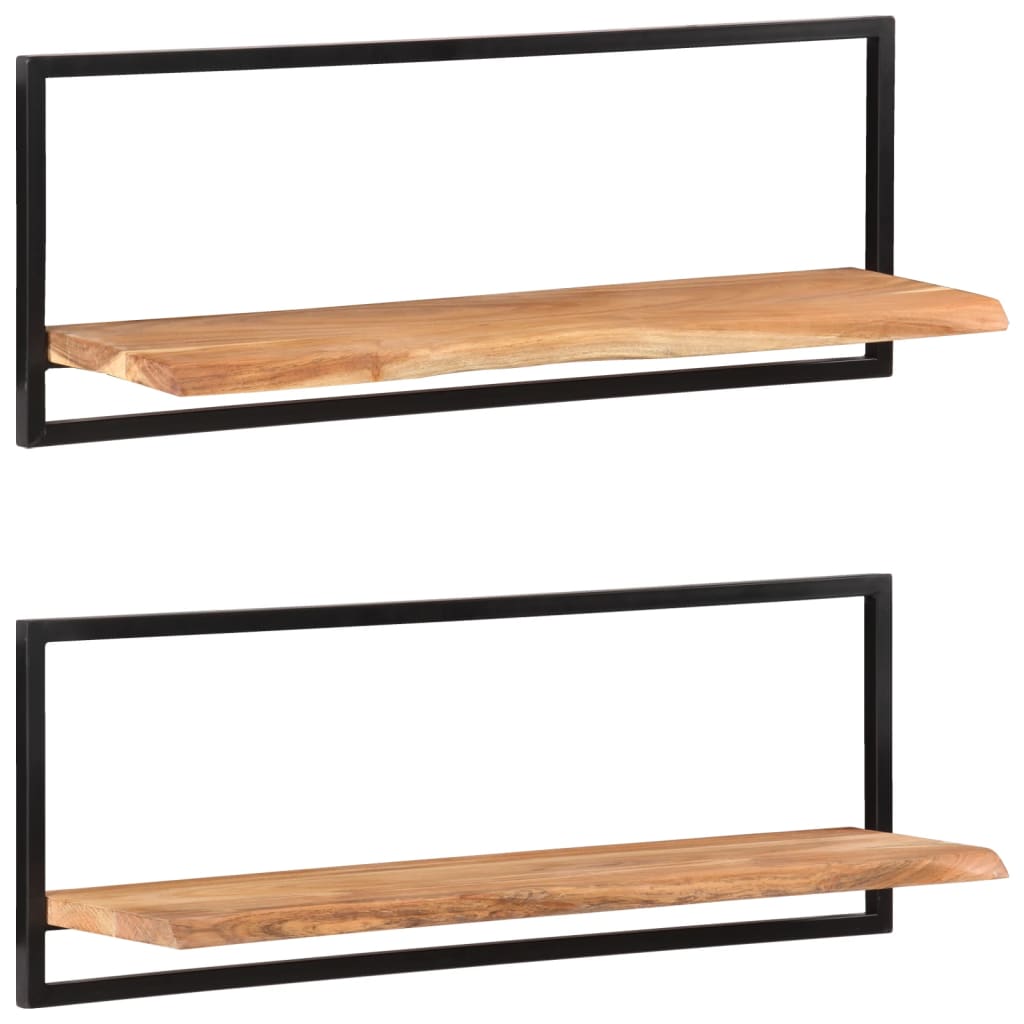 Vägghylla Trä 2 st 100x24x35 cm massivt akaciaträ och stål