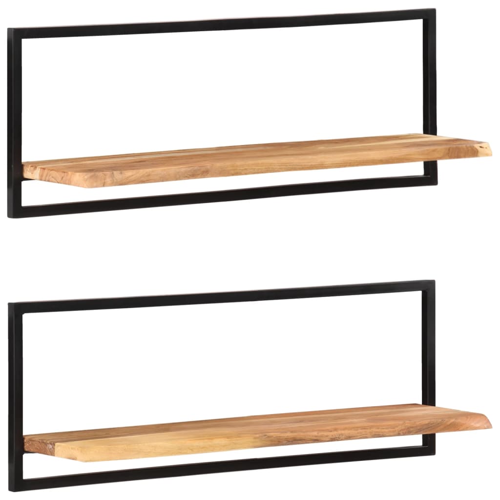 Vägghylla Trä 2 st 100x24x35 cm massivt akaciaträ och stål