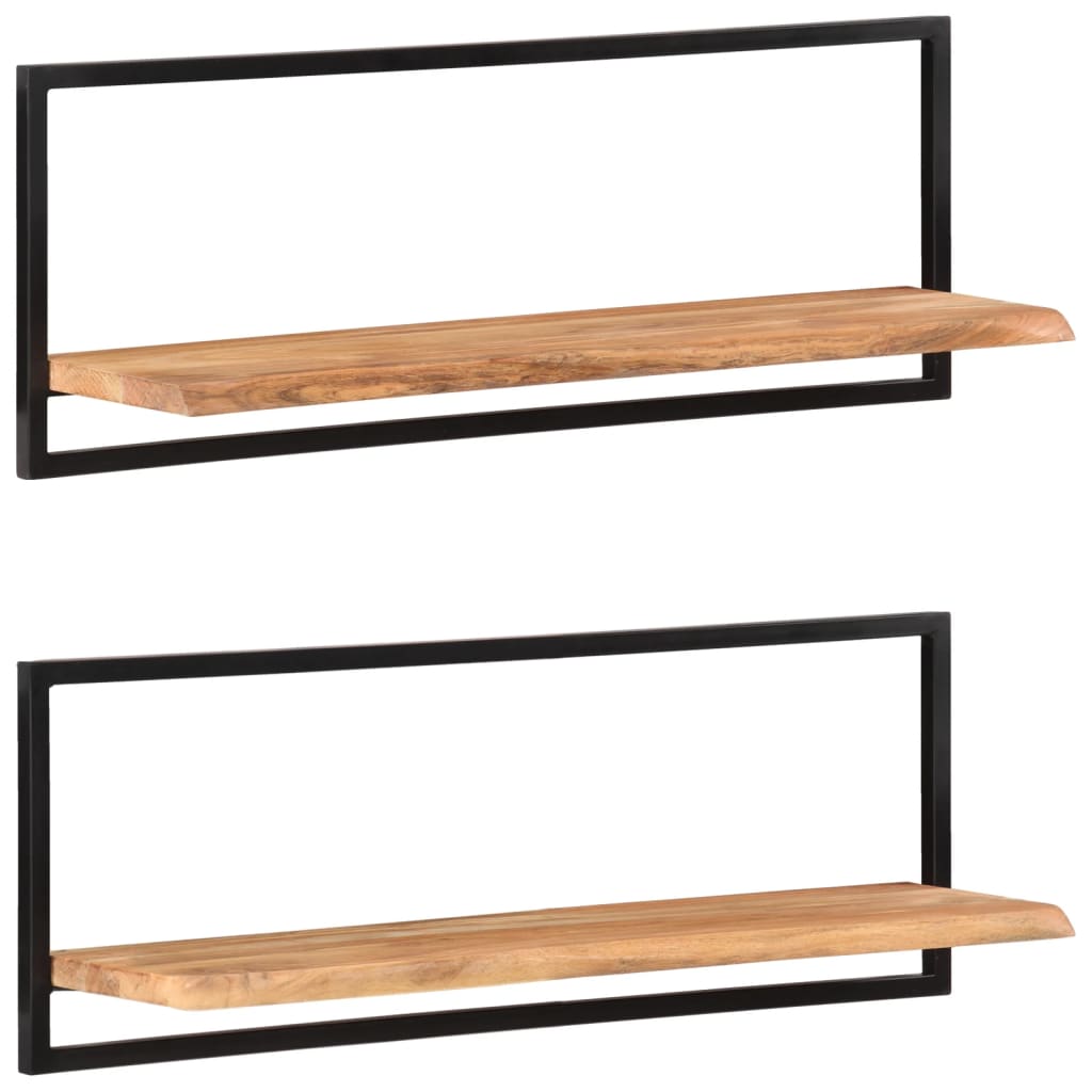 Vägghylla Trä 2 st 100x24x35 cm massivt akaciaträ och stål
