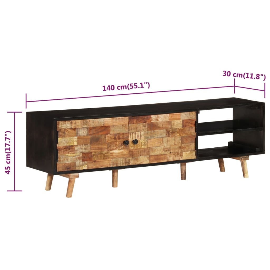 TV-bänk 140x30x45 cm grovt mangoträ massivt akaciaträ