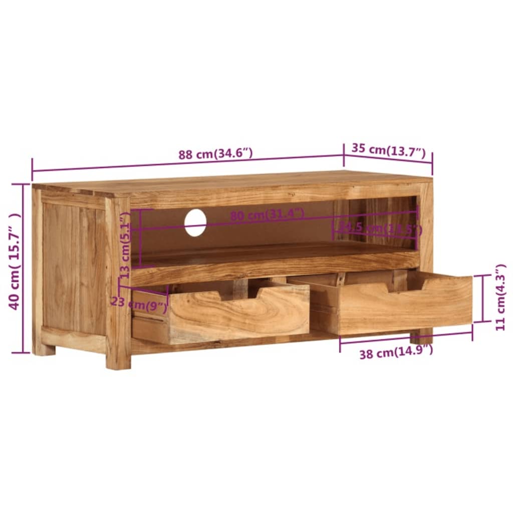 Tv-bänk 88x35x40 cm massiv akaciaträ