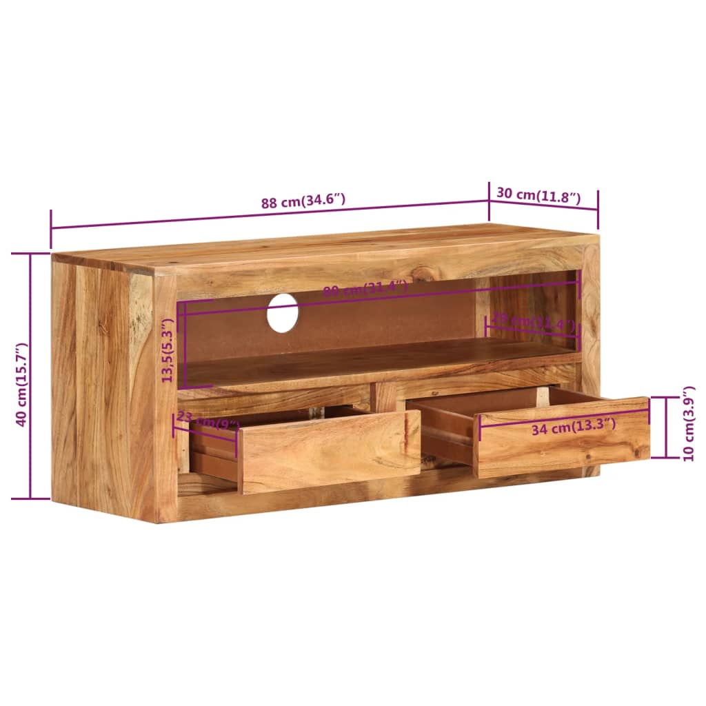 Tv-bänk 88x30x40 cm massivt akaciaträ