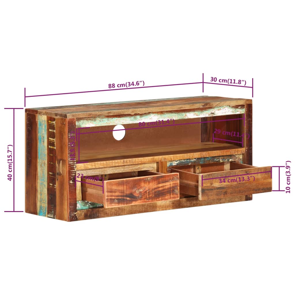 Tv-bänk 88x30x40 cm massivt återvunnet trä