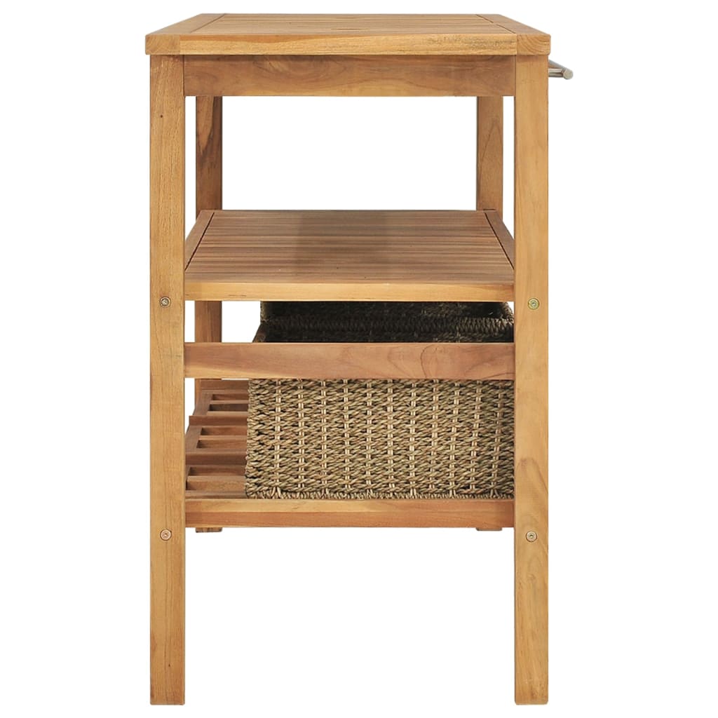 Badrumsunderskåp med 3 korgar massivt teakträ 132x45x75 cm