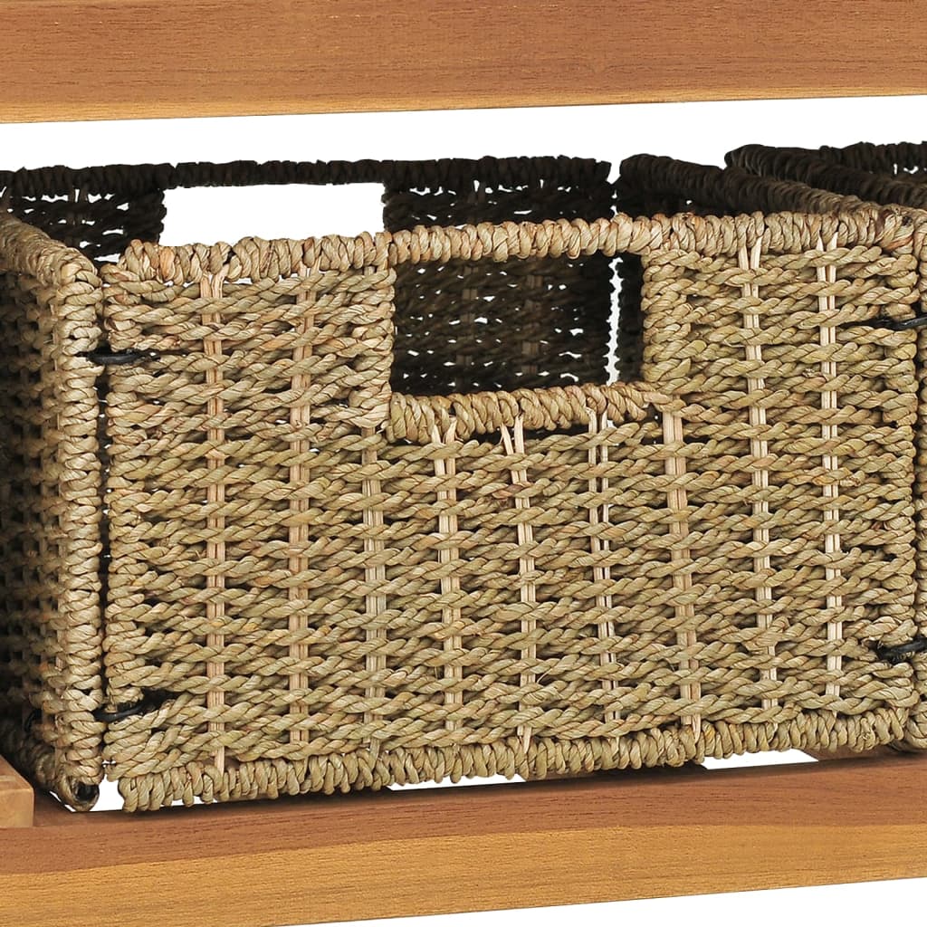 Badrumsunderskåp med 3 korgar massivt teakträ 132x45x75 cm