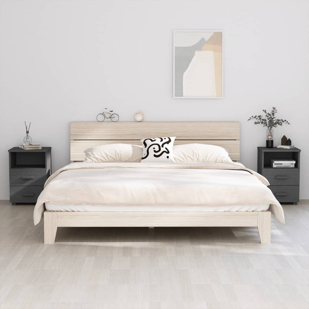 Sängbord HAMAR 2 st mörkgrå 40x35x62 cm massivt trä