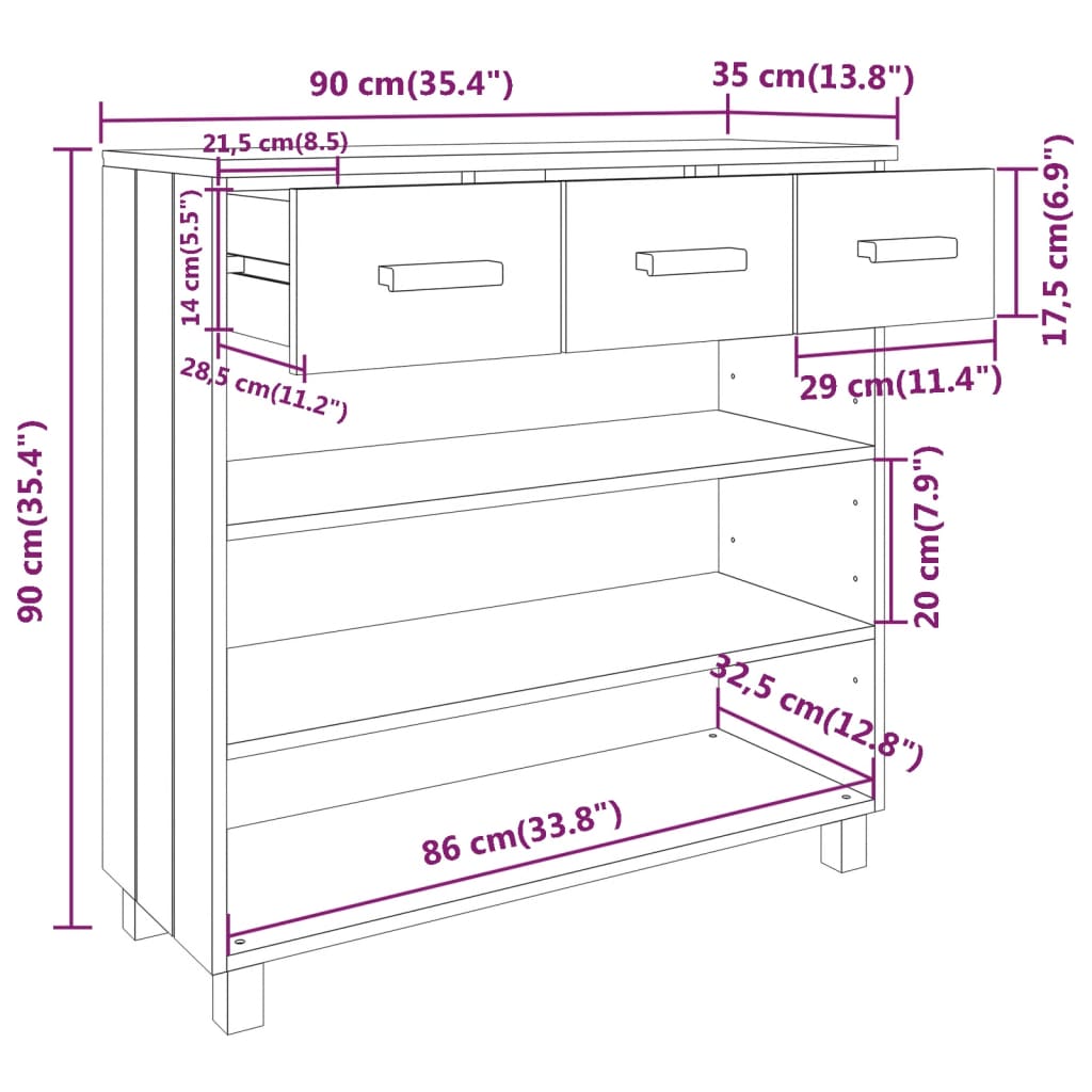 Avlastningsbord Konsollbord Vit HAMAR 90x35x90 cm massiv furu