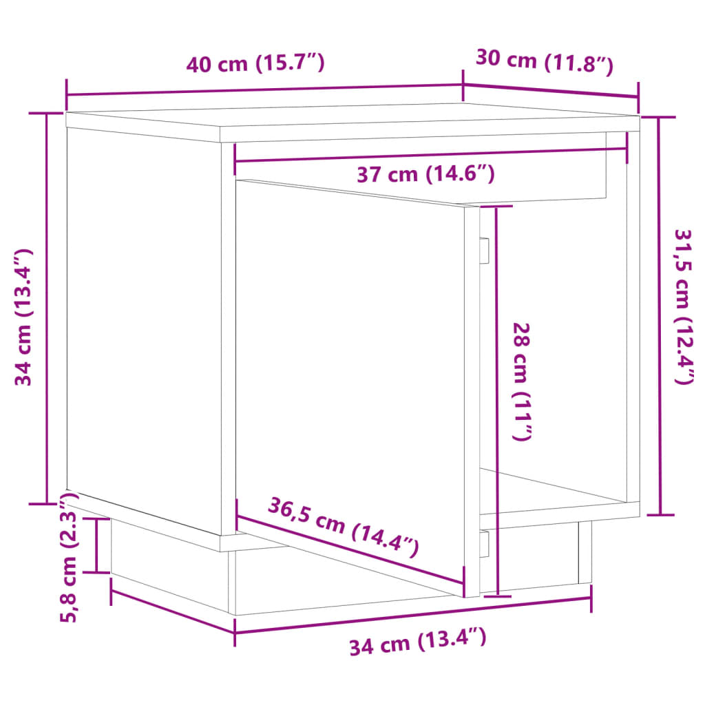 Sängbord 2 st vit 40x30x40 cm massiv furu