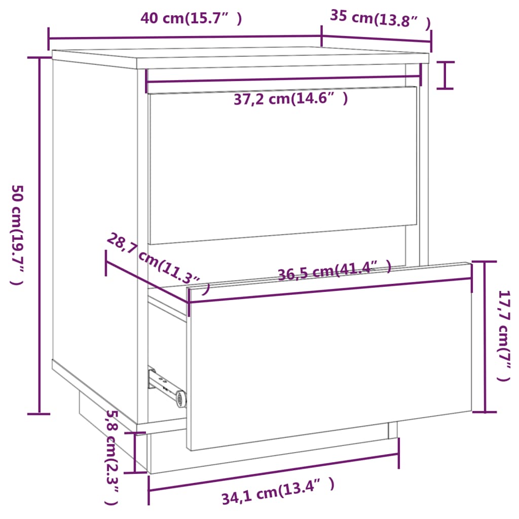 Sängbord 2 st 40x35x50 cm massiv furu