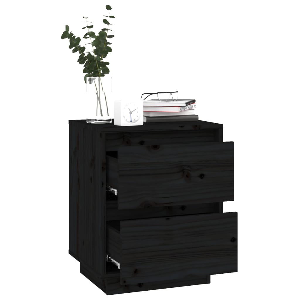 Sängbord 2 st svart 40x35x50 cm massiv furu