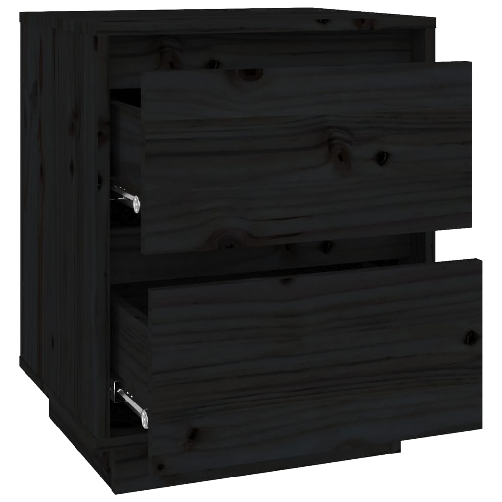 Sängbord 2 st svart 40x35x50 cm massiv furu