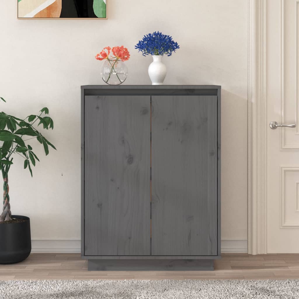 Skoställ Grå Skoskåp 60x35x80 cm massiv furu
