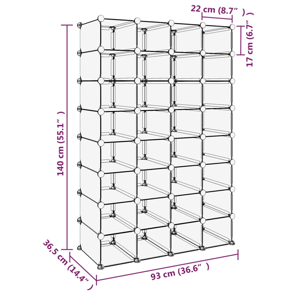 Skoställ DIV. Skohylla transparent 93x36,5x140 cm PP