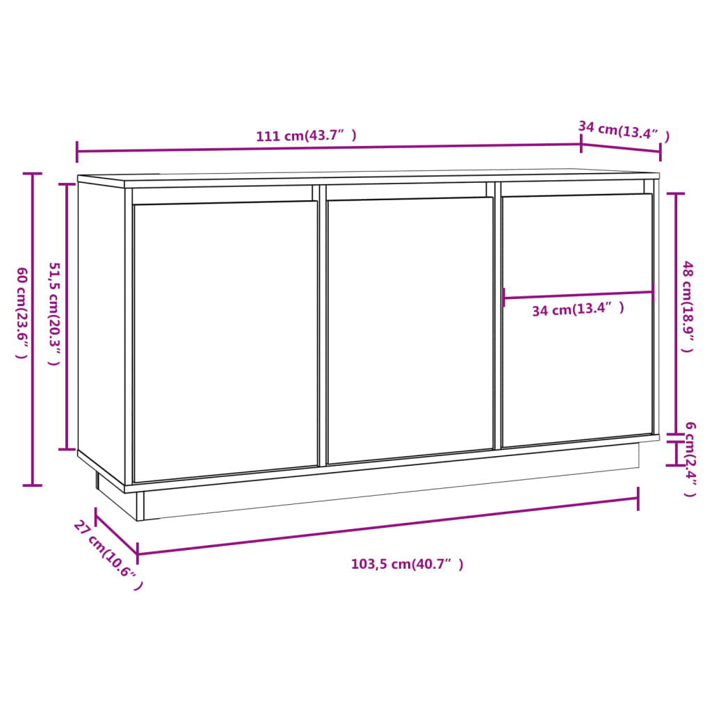 Skänk Vit 111x34x60 cm massiv furu