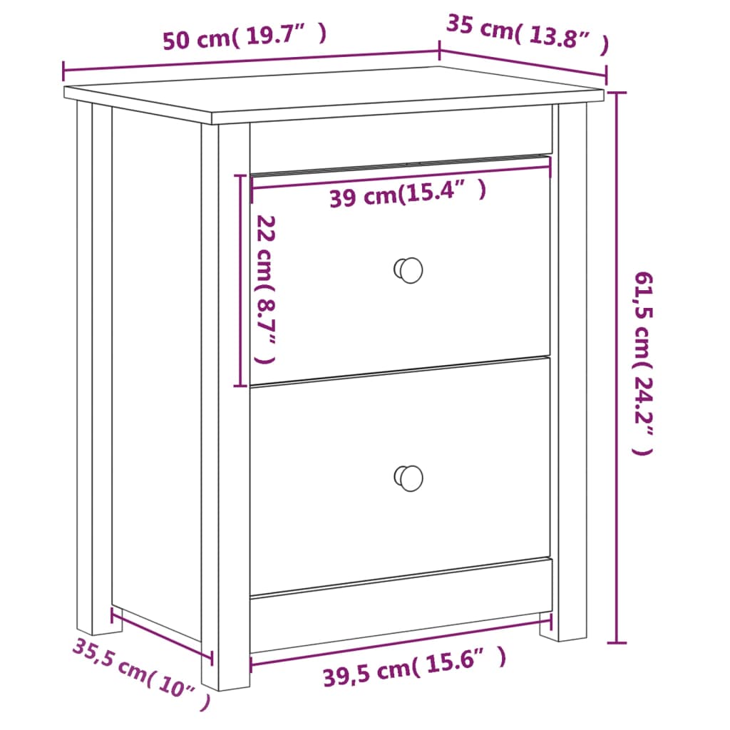 Sängbord 2 st 50x35x61,5 cm massiv furu