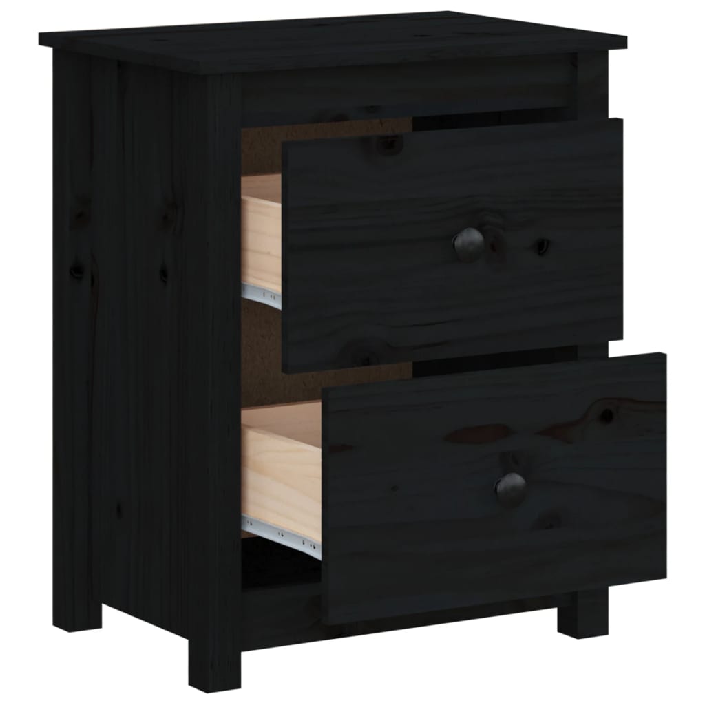 Sängbord 2 st svart 50x35x61,5 cm massiv furu