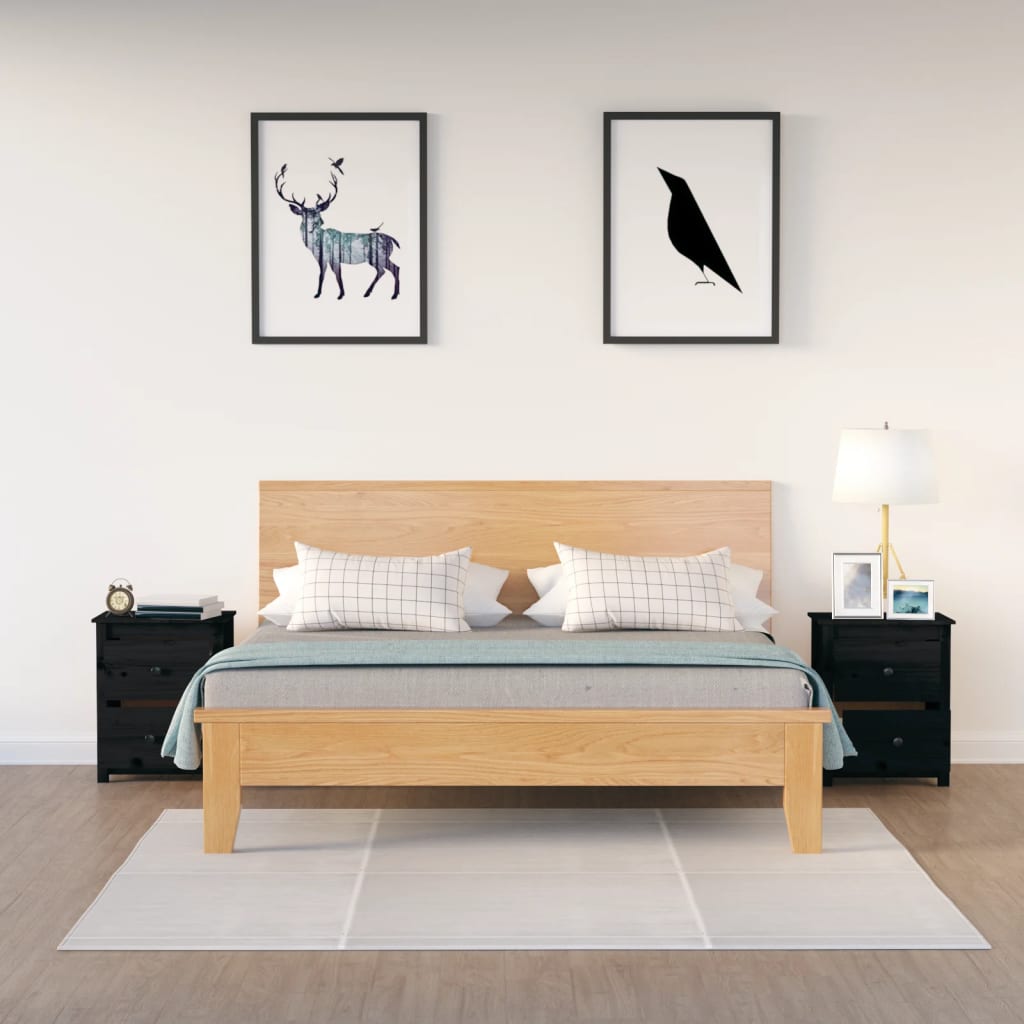 Sängbord 2 st svart 50x35x61,5 cm massiv furu
