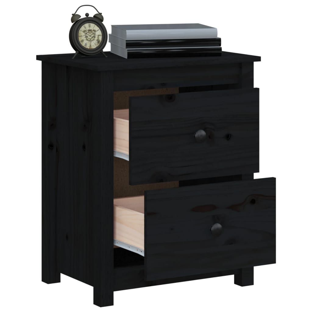 Sängbord 2 st svart 50x35x61,5 cm massiv furu