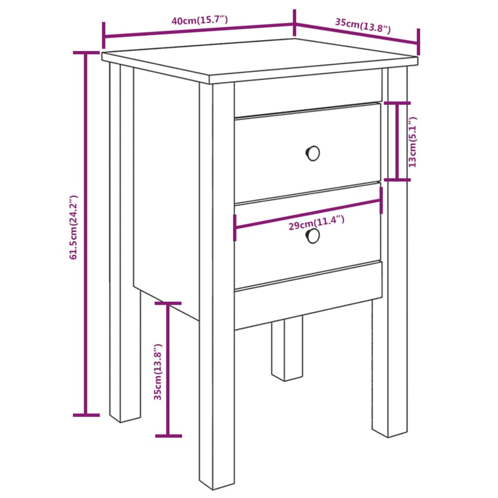 Sängbord 2 st 40x35x61,5 cm massiv furu