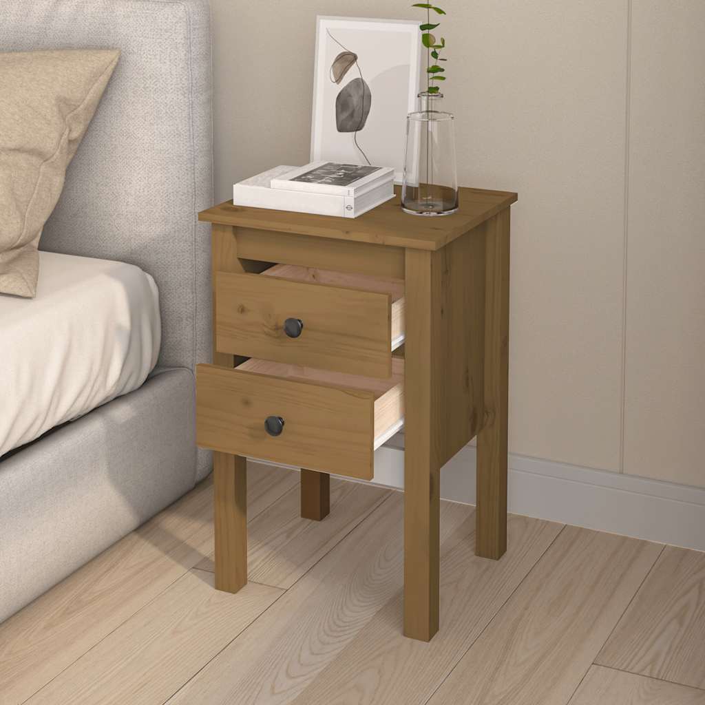 Sängbord 2 st honungsbrun 40x35x61,5 cm massiv furu