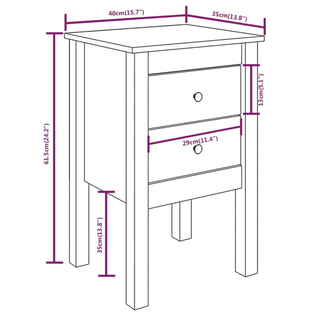 Sängbord 2 st honungsbrun 40x35x61,5 cm massiv furu