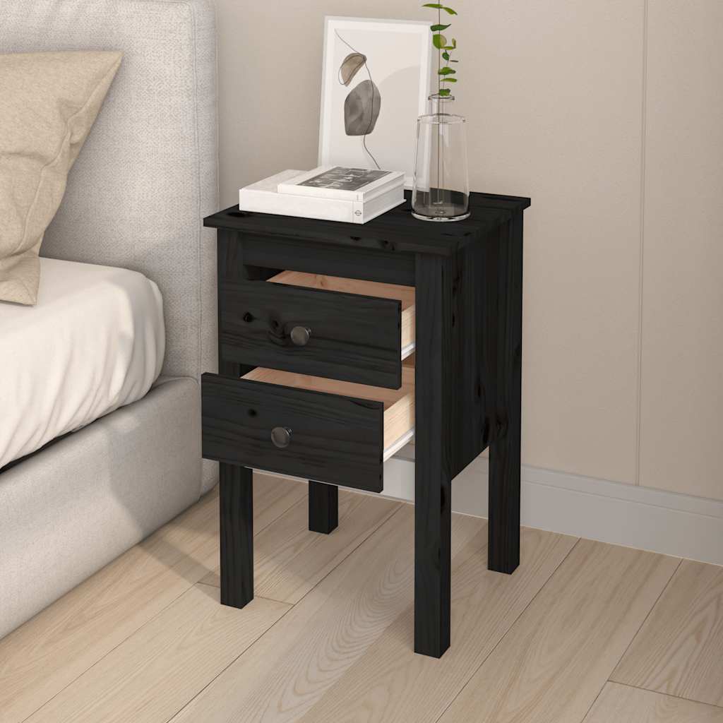 Sängbord 2 st svart 40x35x61,5 cm massiv furu