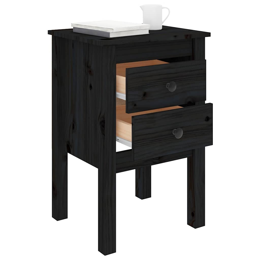 Sängbord 2 st svart 40x35x61,5 cm massiv furu