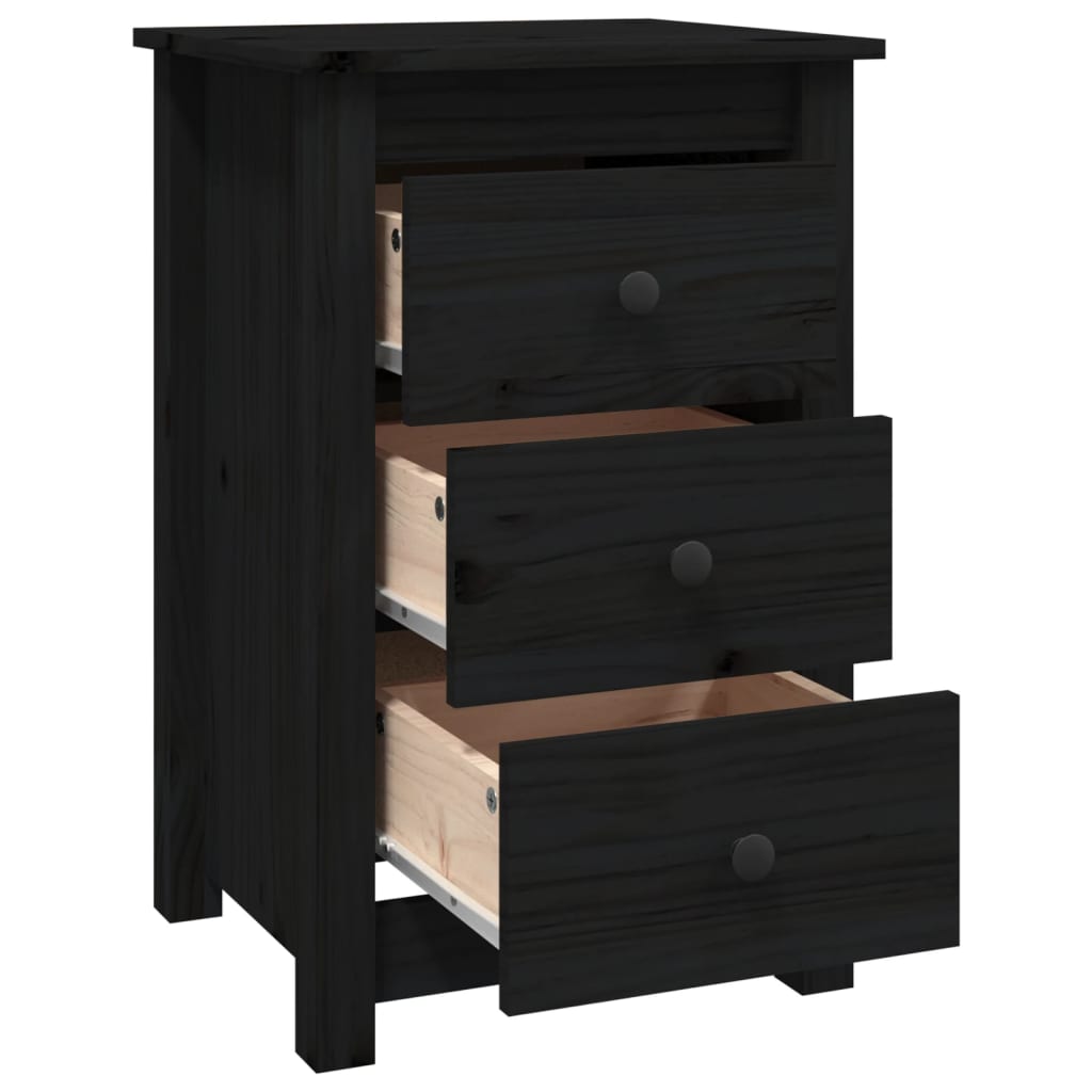 Sängbord 2 st svart 40x35x61,5 cm massiv furu
